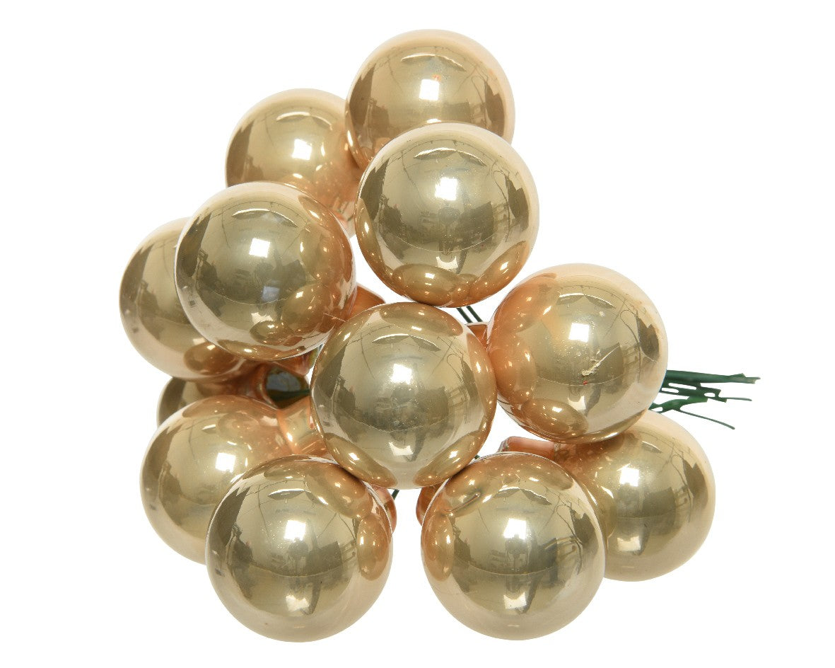 Palline Albero Di Natale In Vetro Caramello Lucido 2.5cm Grappolo Da 12pz