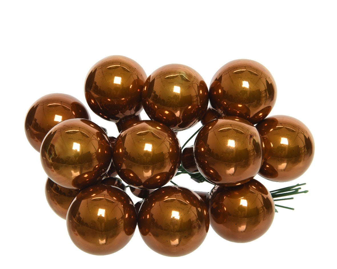 Palline Albero Di Natale In Vetro Cannella Lucido 2.5cm Grappolo Da 12pz