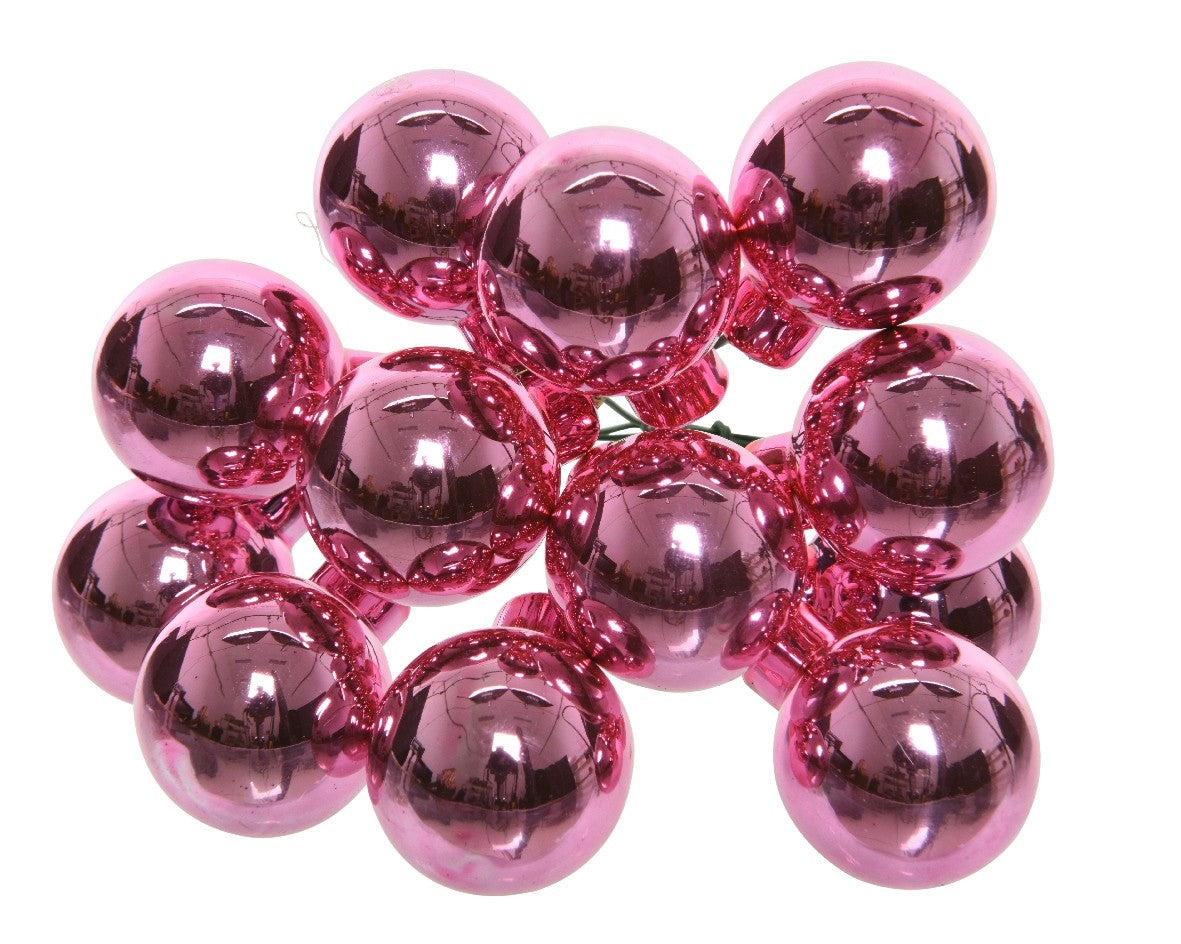 Palline Albero Di Natale In Vetro Fucsia Lucido 2.5cm Grappolo 12cm