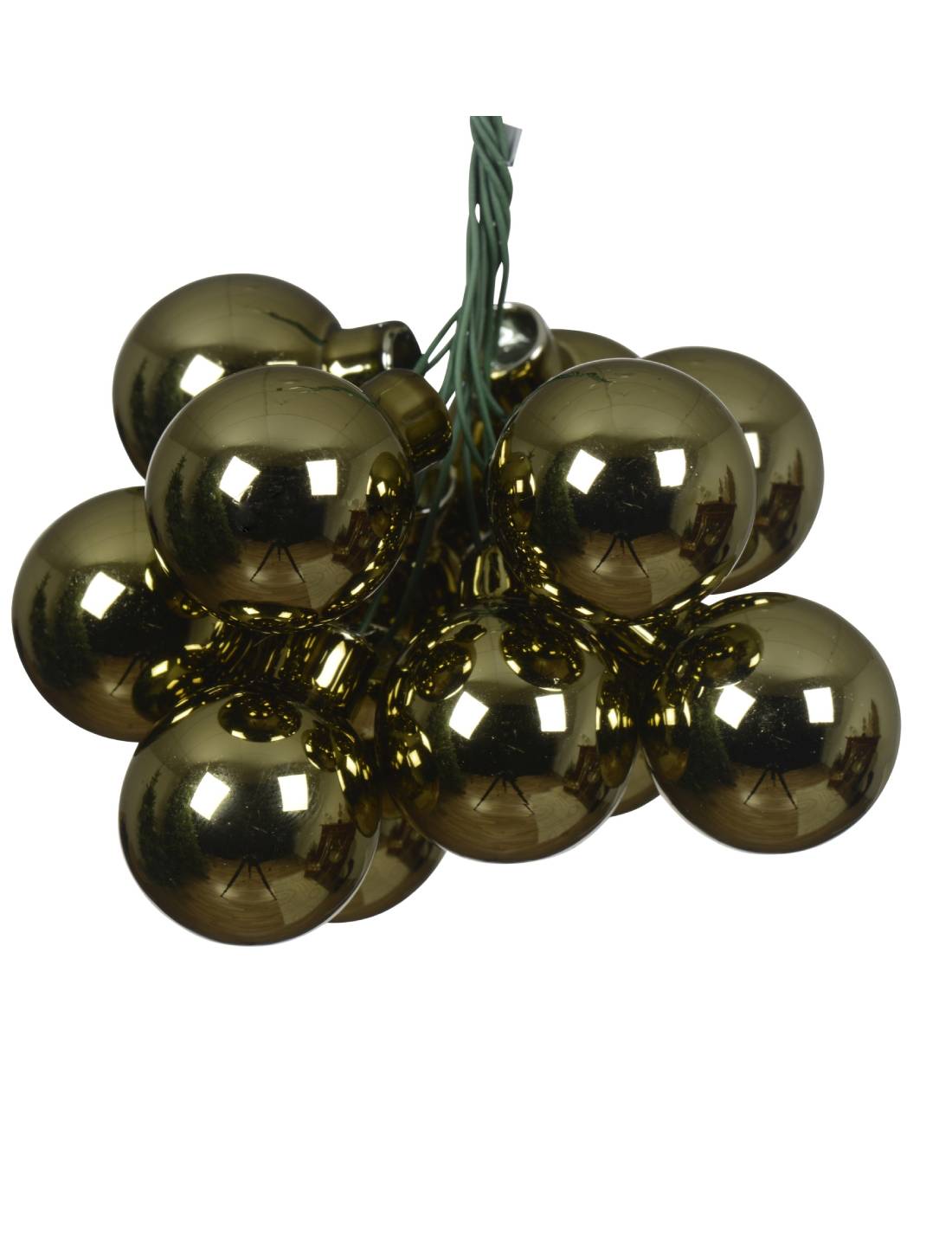 Palline Albero Di Natale In Vetro Grappolo 12pz Rosmarino Lucido 2.5cm