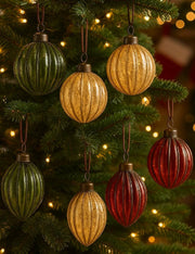 Pallina Albero Di Natale In Vetro Linee Dorate 8cm