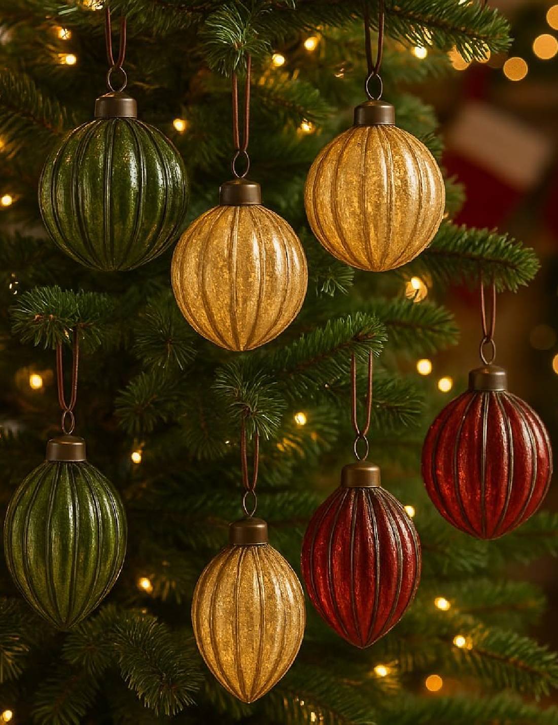Pallina Albero Di Natale In Vetro Linee Dorate 8cm