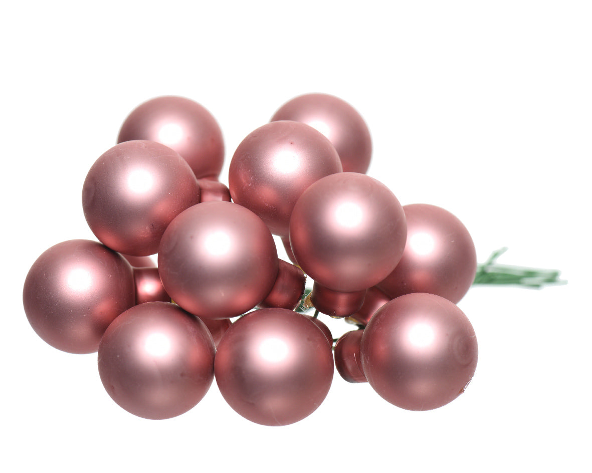 Pallina Albero Di Natale In Vetro Rosa 2.5cm Grappolo Da 12pz