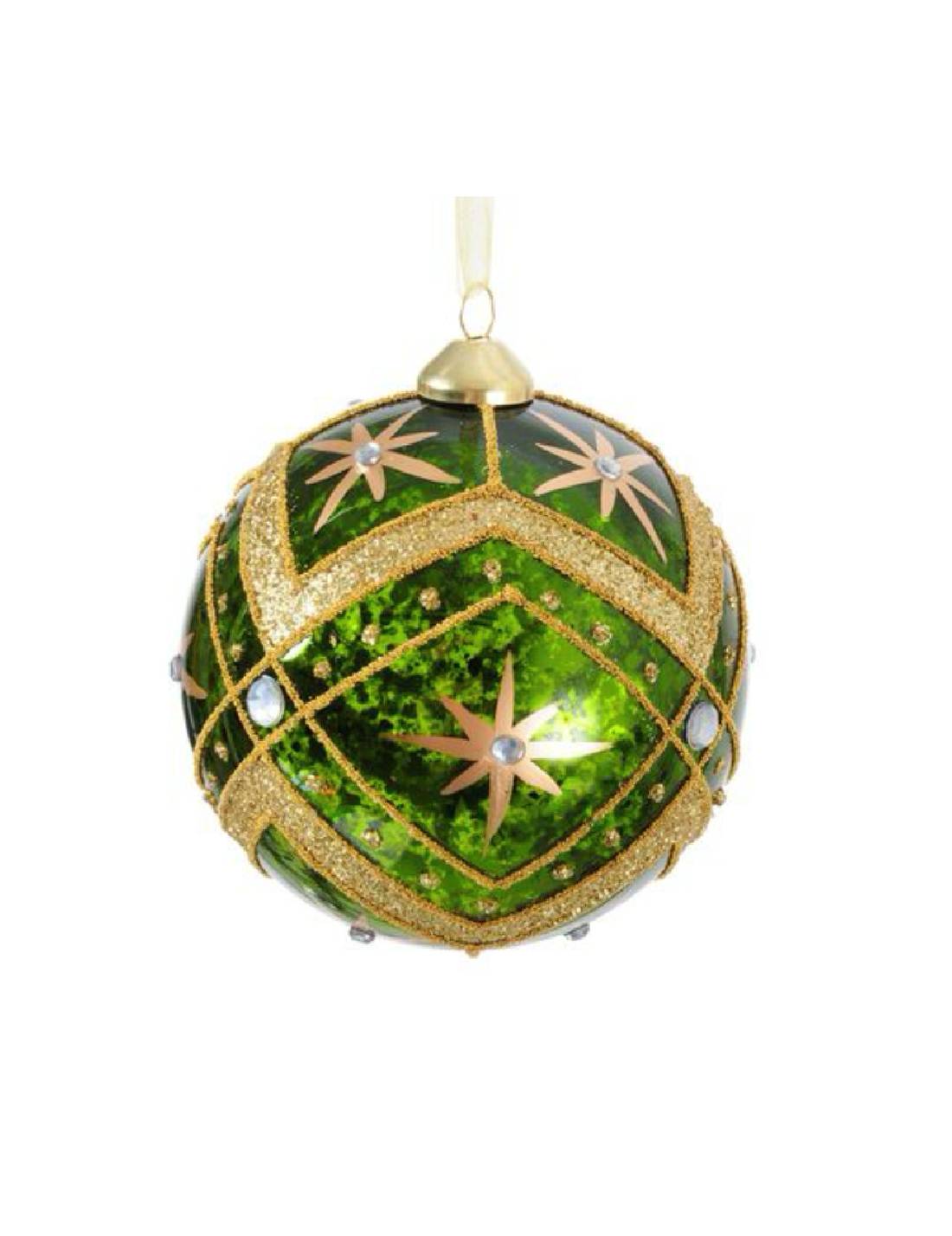 Pallina Albero Di Natale Verde E Oro Stelle 10cm