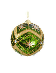 Pallina Albero Di Natale Verde E Oro Stelle 10cm