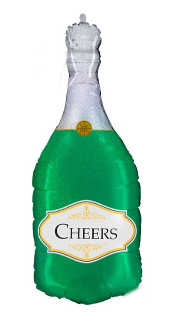 Palloncino Metalfoil Bottiglia Champagne Verde Cheers Sagomata 36" 91cm