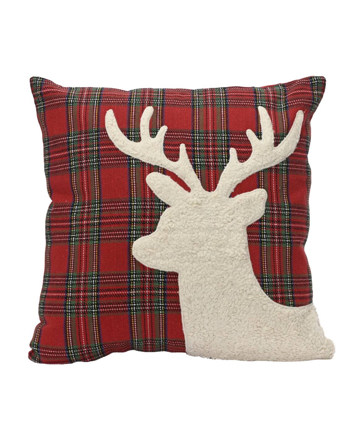 Cuscino Natalizio In Cotone Scozzese Con Renna 45cm