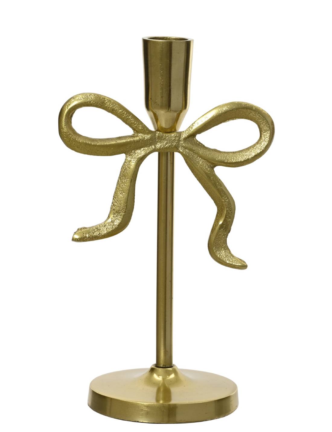 Portacandela Natalizio In Alluminio Fiocco Oro 21cm
