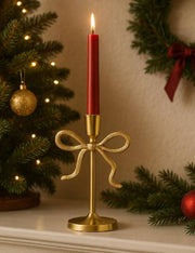Portacandela Natalizio In Alluminio Fiocco Oro 21cm