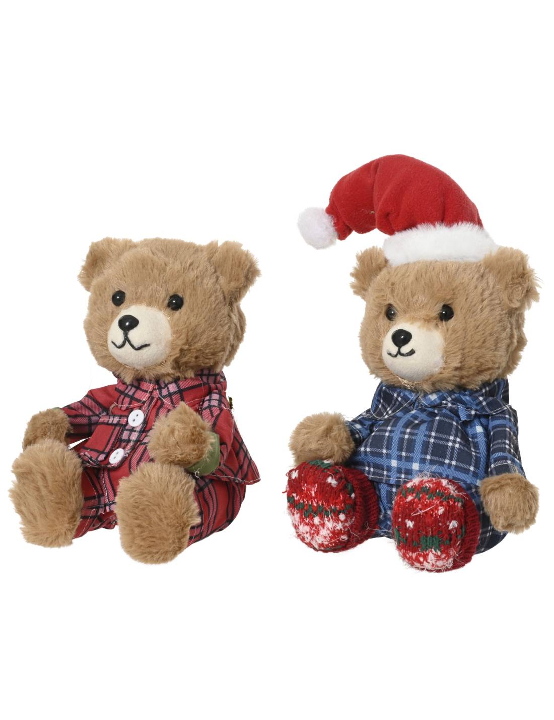 Peluche Natalizio Orso Teddy In Pigiama Tartan 20cm