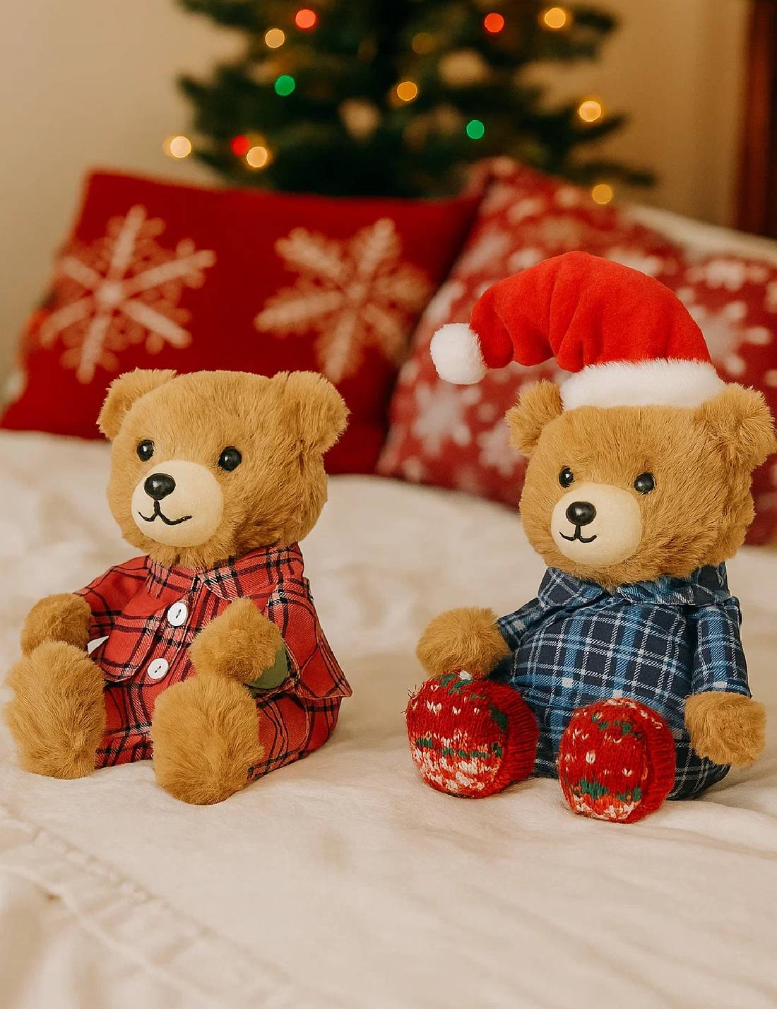Peluche Natalizio Orso Teddy In Pigiama Tartan 20cm