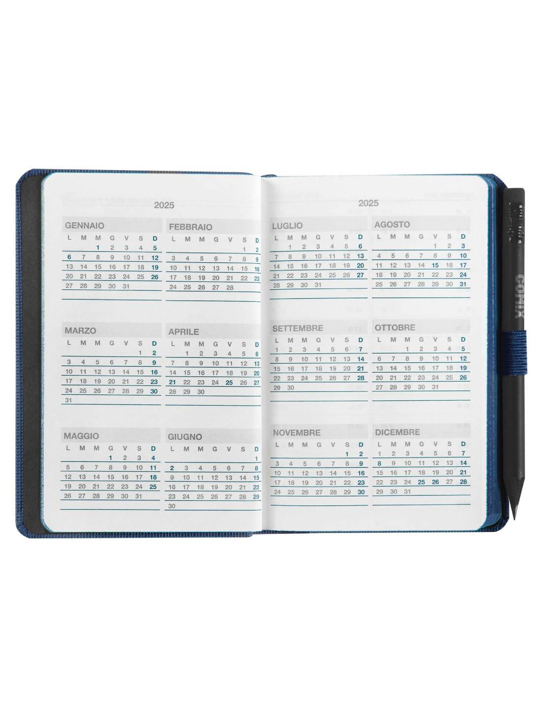 Agenda Settimanale 12 Mesi 2025 Comix Blu Con Matita 12cm