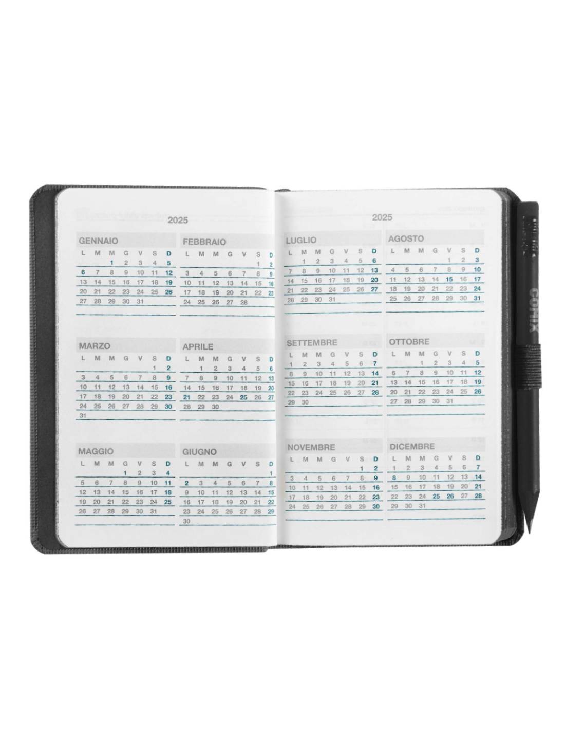 Agenda Settimanale 12 Mesi 2025 Comix Nera Pocket Con Matita