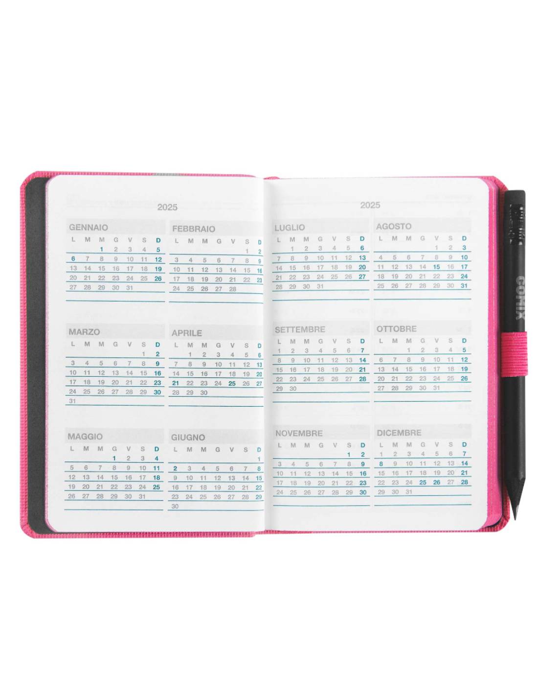 Agenda Settimanale 2025 Comix Rosa Pocket 12 Mesi Con Matita