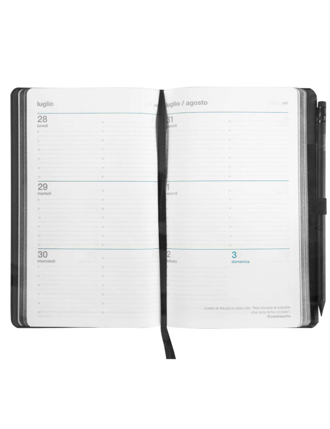 Agenda Settimanale 2025 Comix Nera Grande 12 Mesi Con Matita