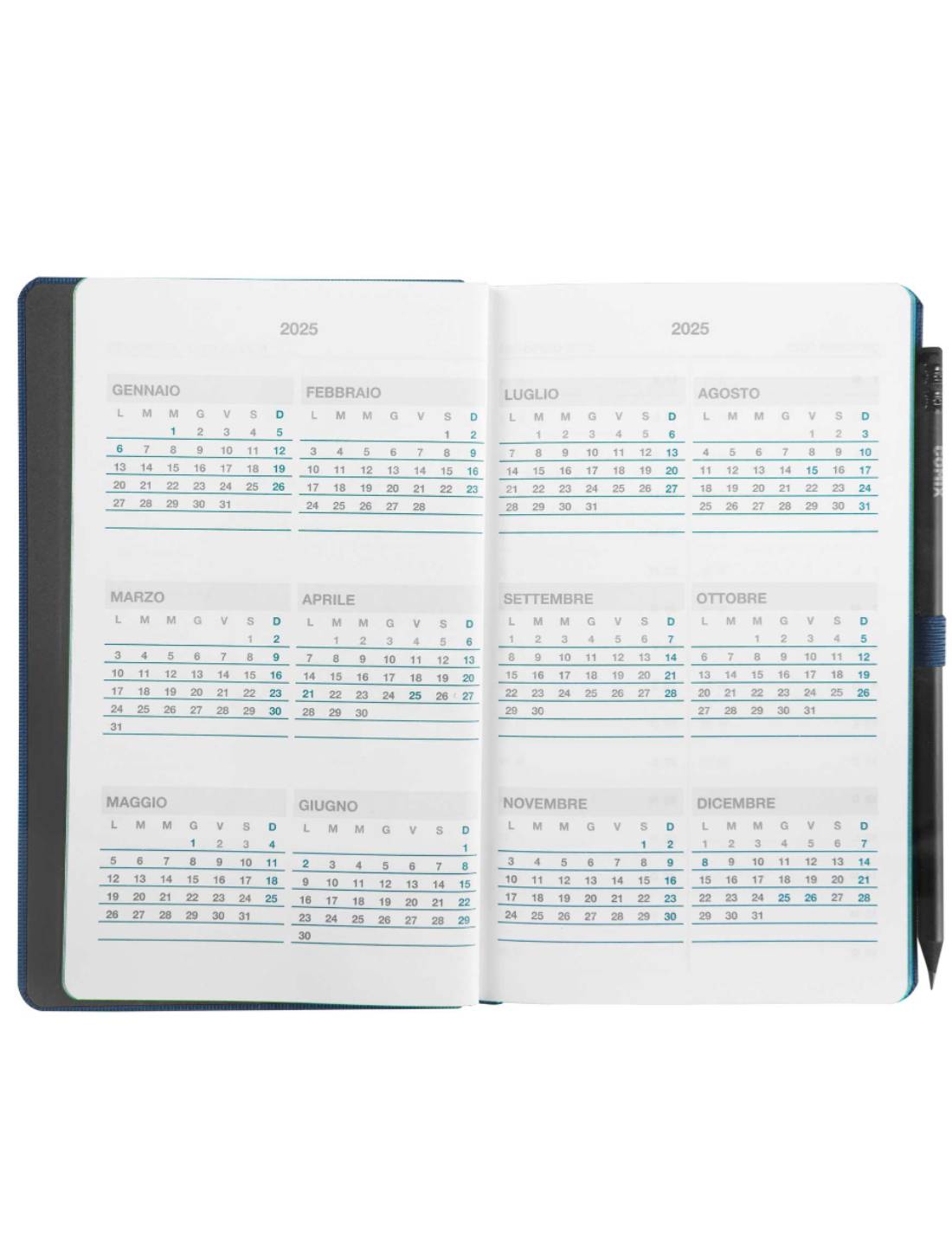 Agenda Settimanale 2025 Comix Blu Grande 12 Mesi Con Matita