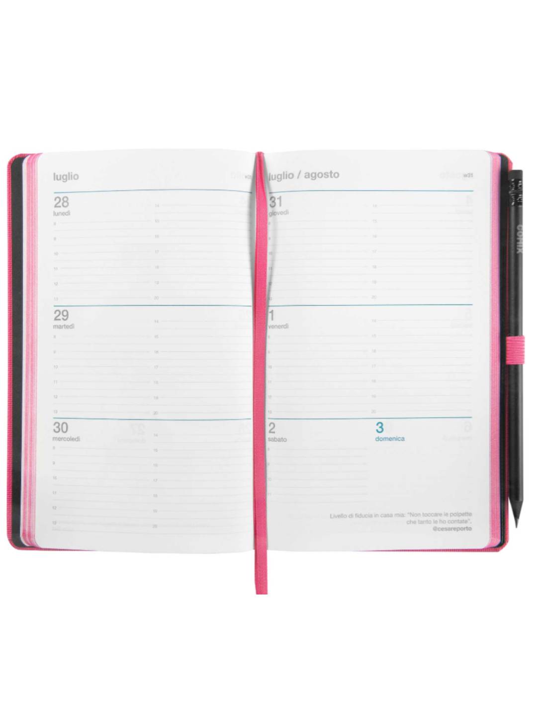 Agenda Settimanale 2025 Comix Rosa Grande 12 Mesi Con Matita