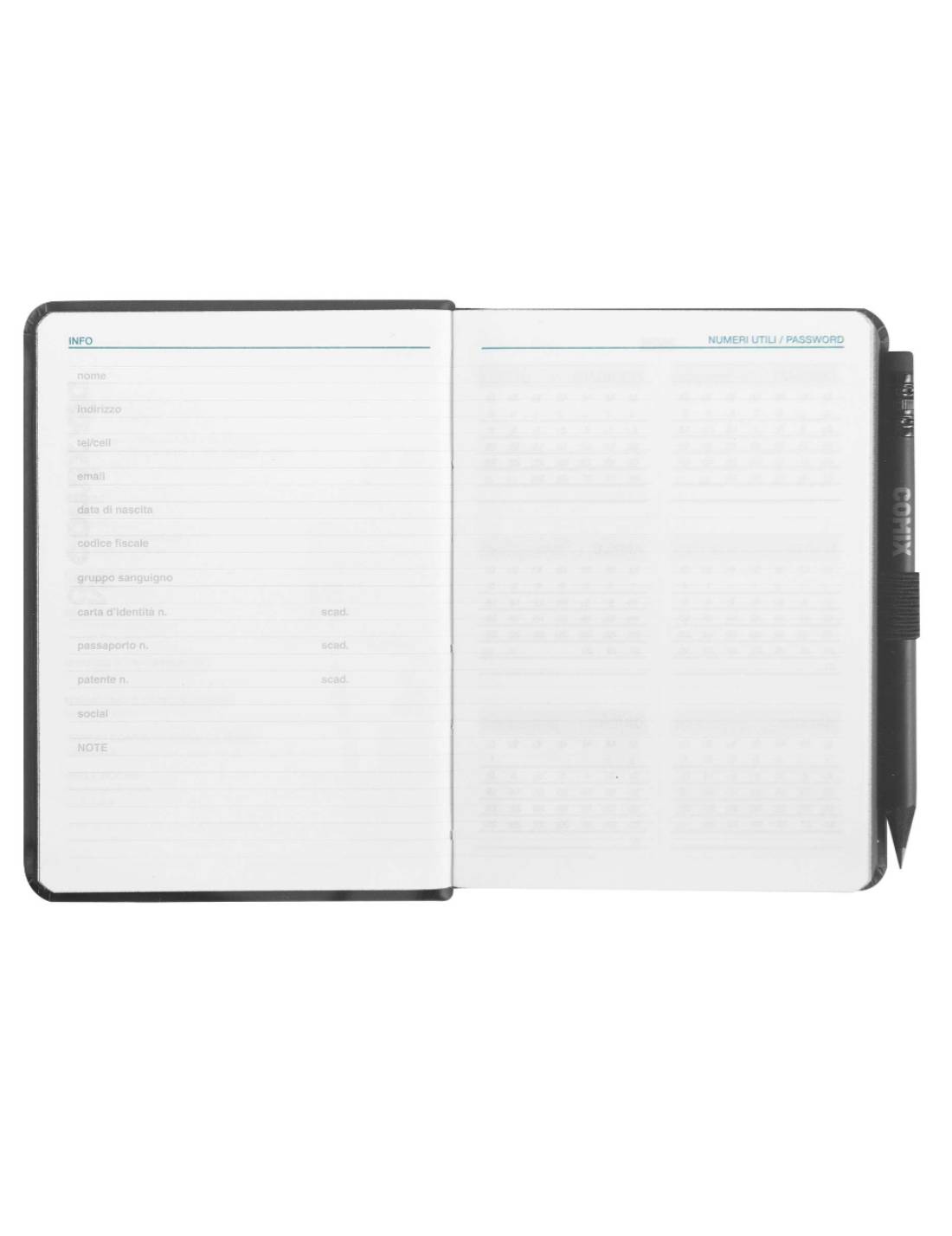 Agenda Giornaliera 12 Mesi 2025 Comix Nera Con Matita 13cm