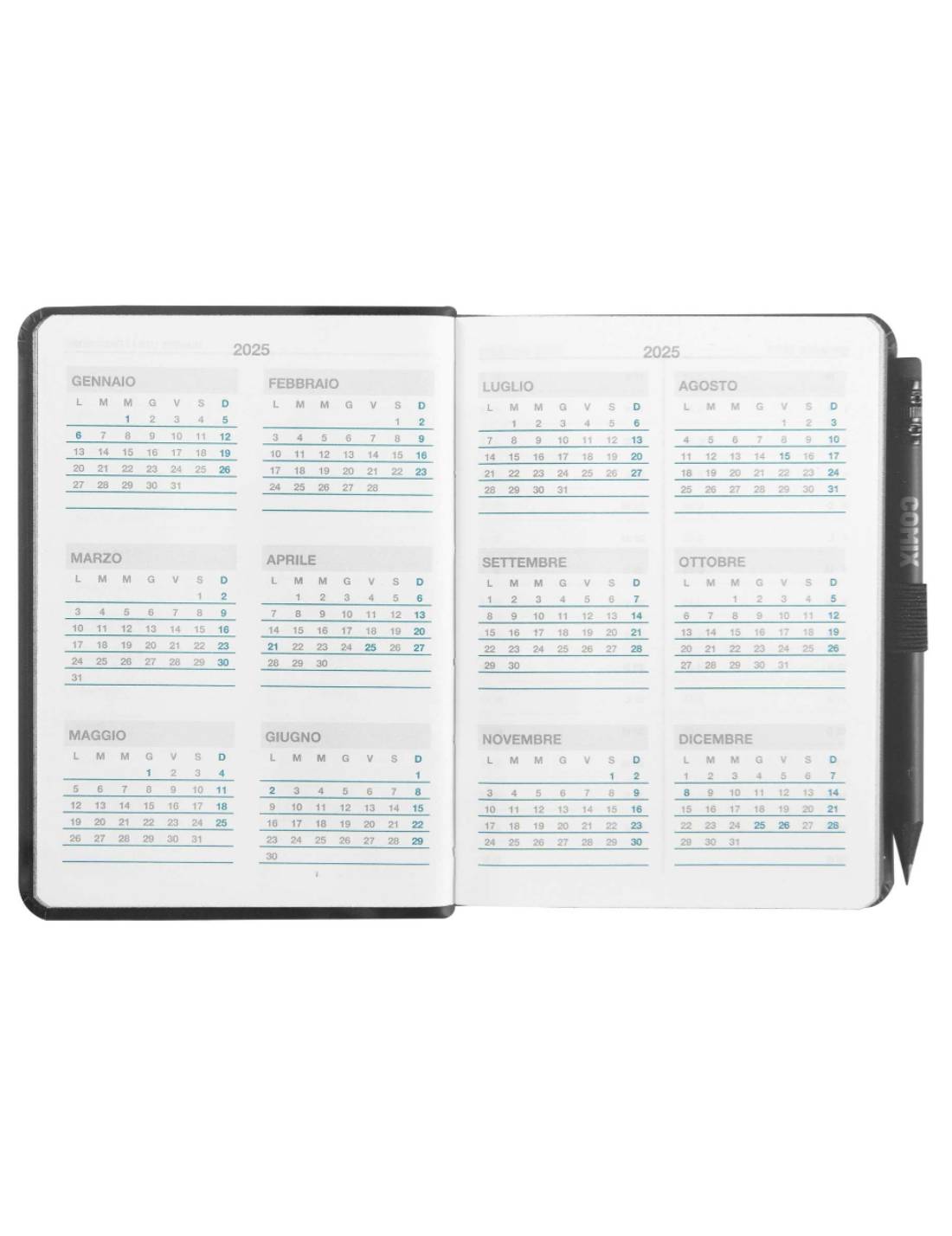 Agenda Giornaliera 12 Mesi 2025 Comix Nera Con Matita 13cm