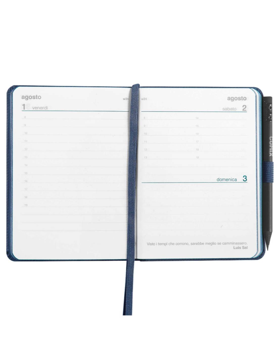 Agenda Giornaliera 12 Mesi 2025 Comix Blu Con Matita 13cm