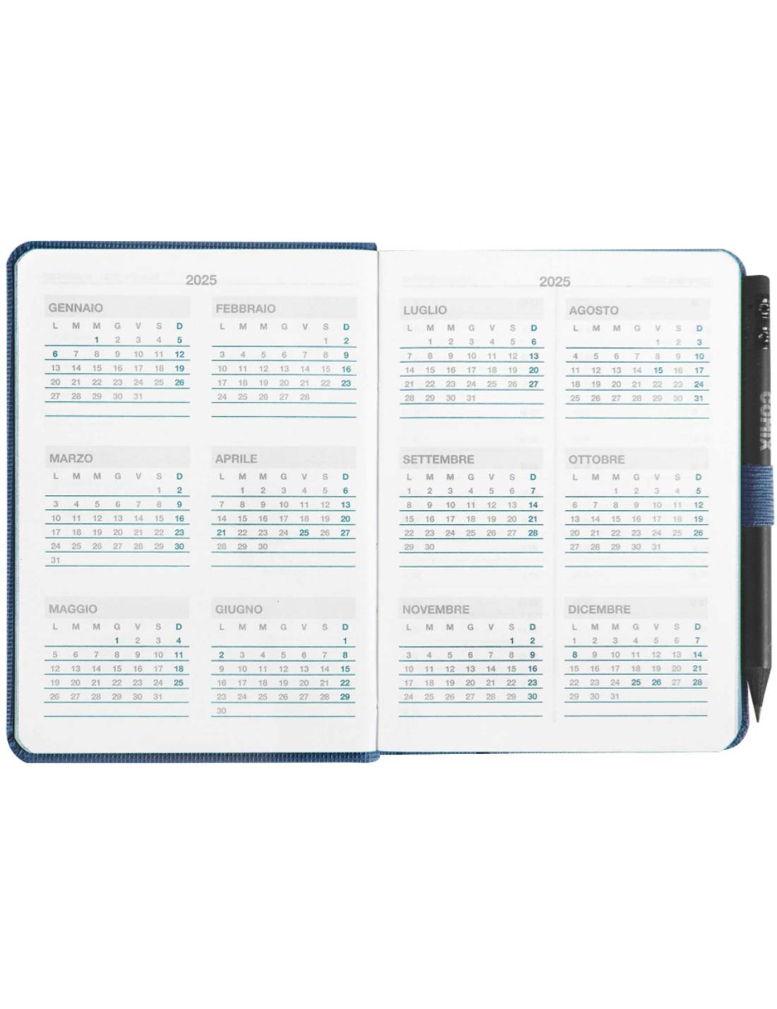 Agenda Giornaliera 12 Mesi 2025 Comix Blu Con Matita 13cm