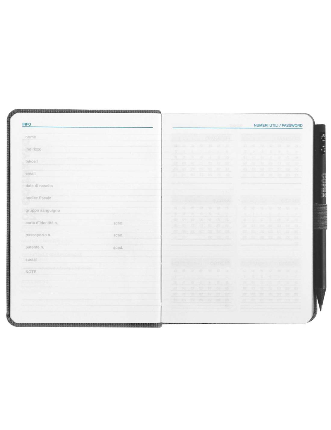 Agenda Giornaliera 2025 Comix Nera Mignon 12 Mesi Con Matita