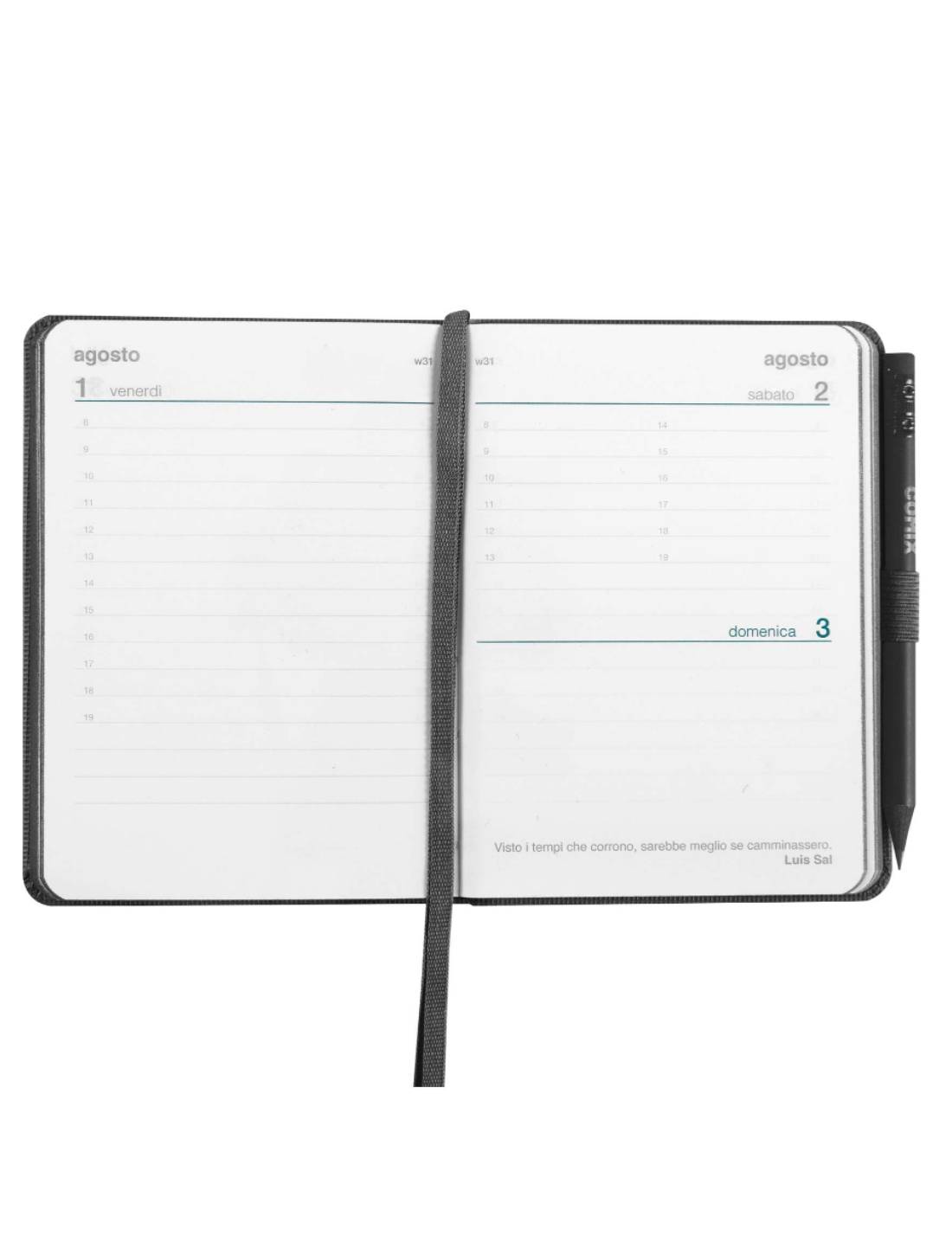 Agenda Giornaliera 2025 Comix Nera Mignon 12 Mesi Con Matita