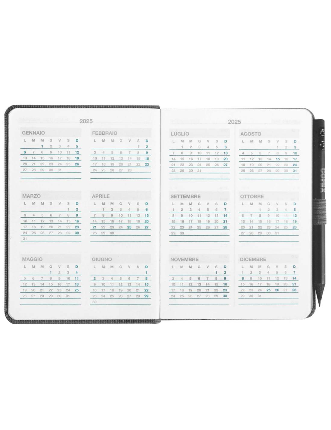 Agenda Giornaliera 2025 Comix Nera Mignon 12 Mesi Con Matita