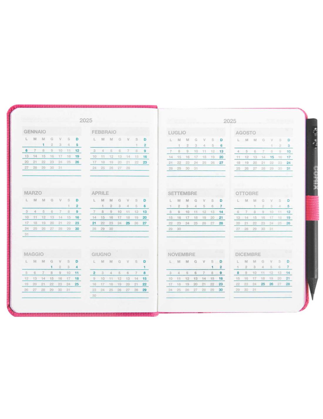 Agenda Giornaliera 2025 Comix Rosa Mignon 12 Mesi Con Matita