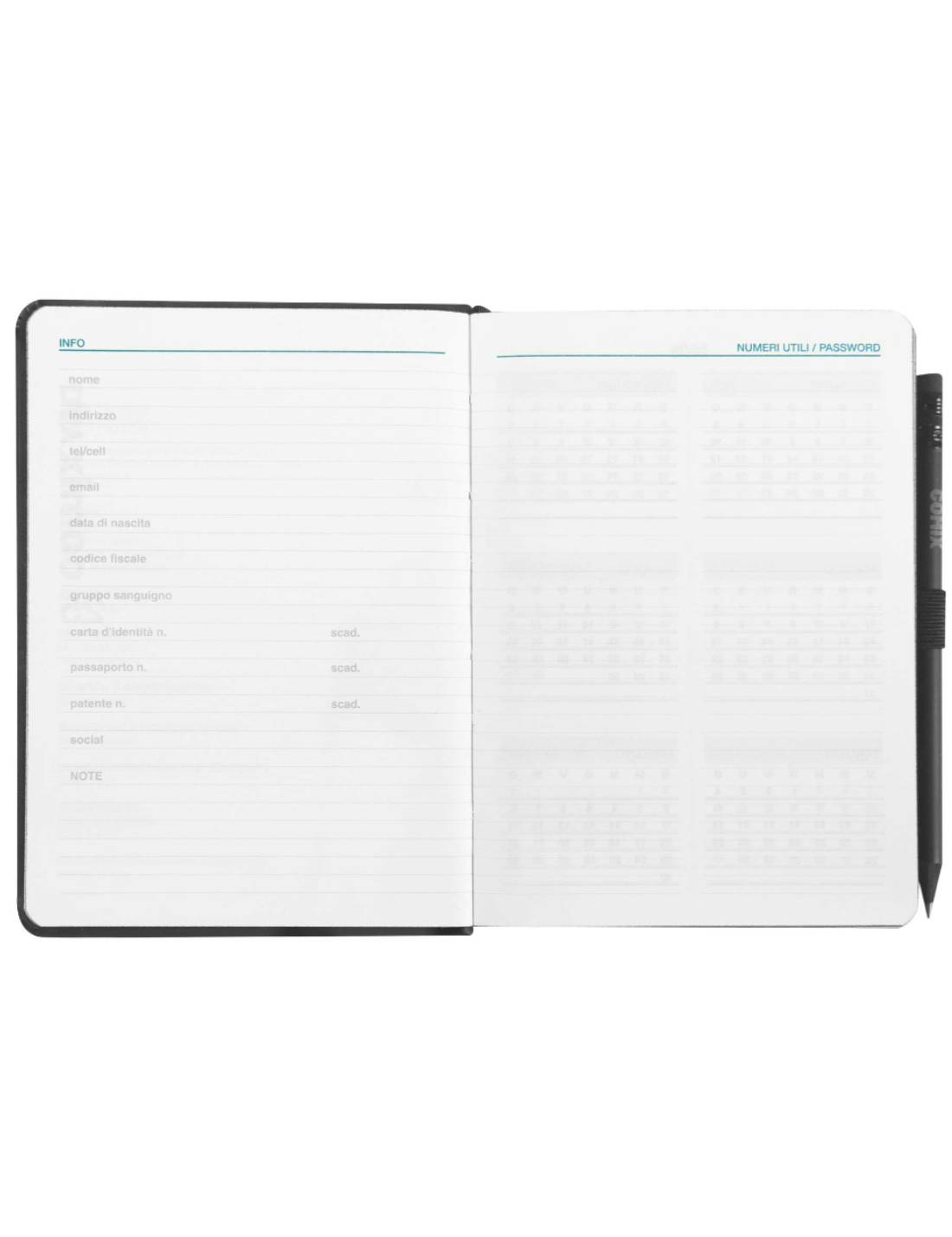 Agenda Giornaliera 12 Mesi 2025 Comix Nera Con Matita 15cm