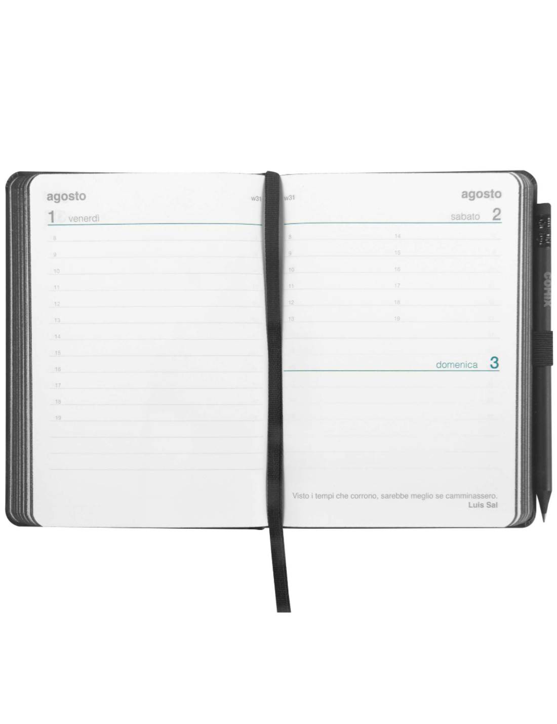 Agenda Giornaliera 12 Mesi 2025 Comix Nera Con Matita 15cm