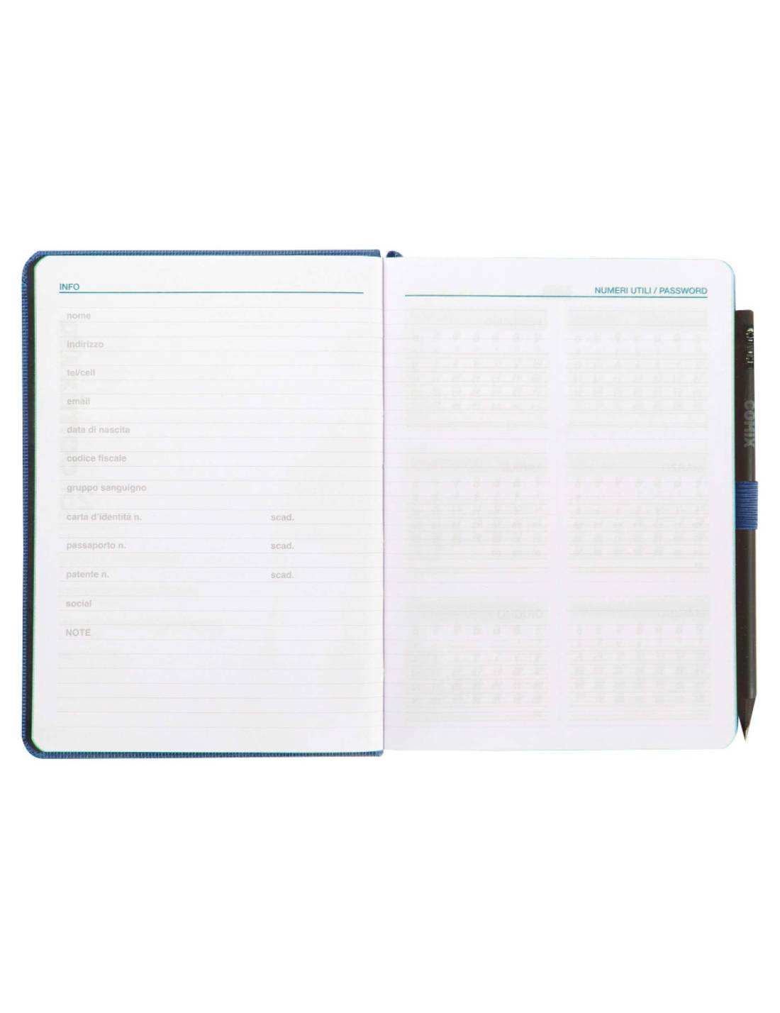 Agenda Giornaliera 12 Mesi 2025 Comix Blu Con Matita 15cm