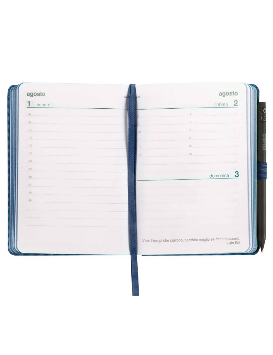 Agenda Giornaliera 12 Mesi 2025 Comix Blu Con Matita 15cm