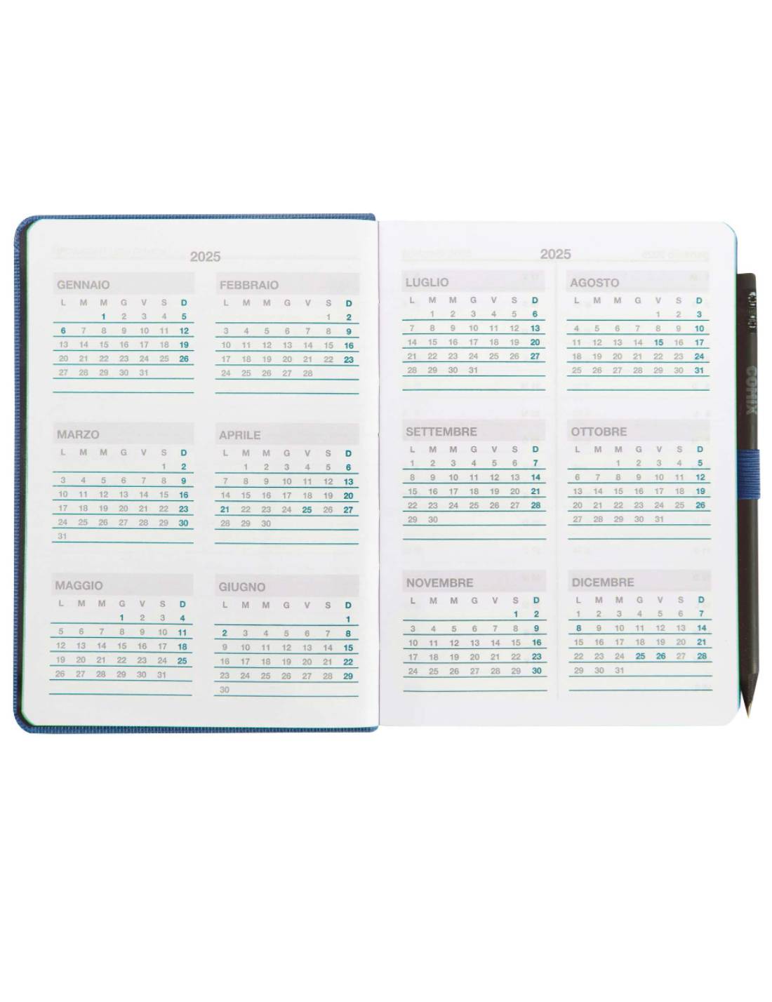 Agenda Giornaliera 12 Mesi 2025 Comix Blu Con Matita 15cm