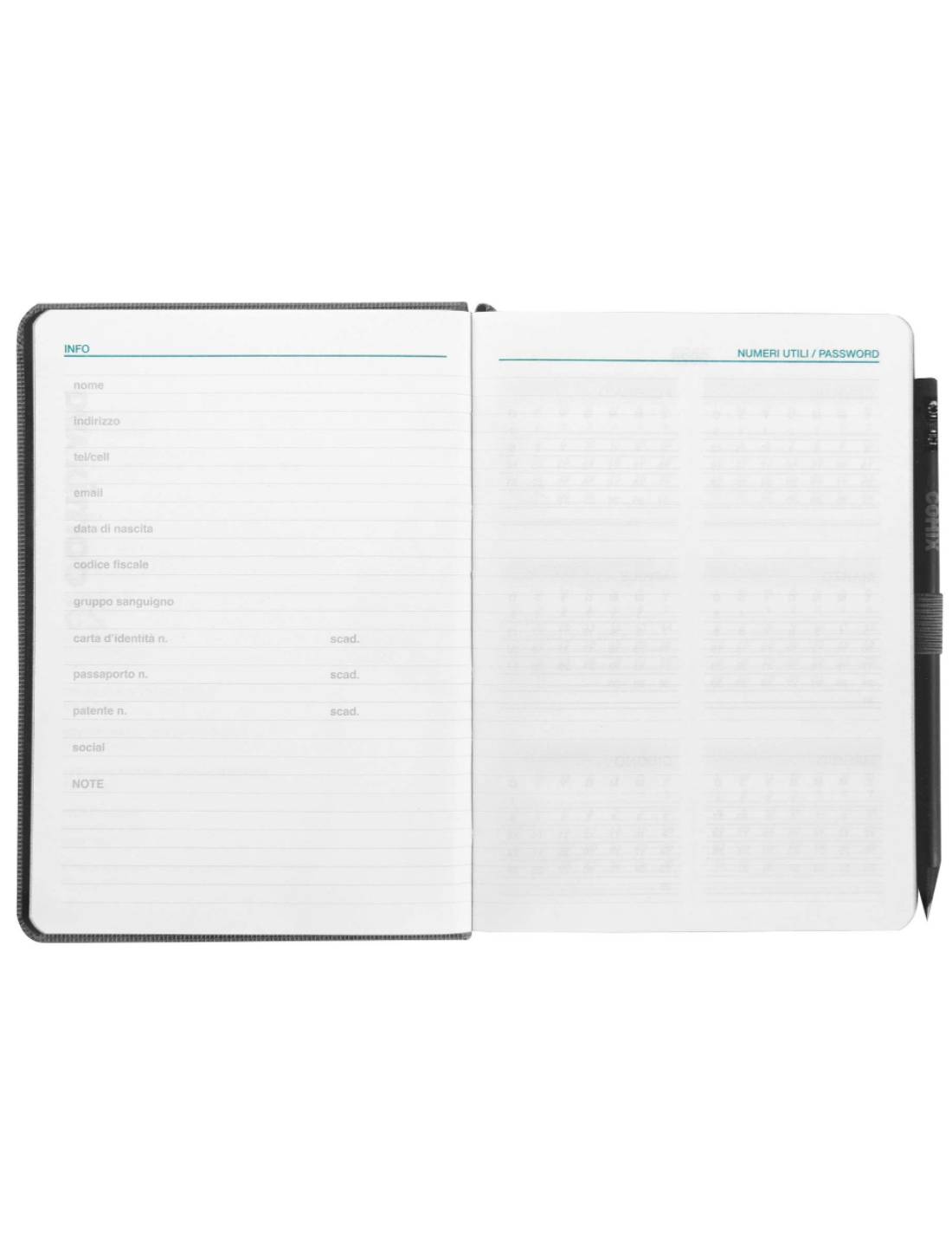 Agenda Giornaliera 2025 Comix Nera Mini 12 Mesi Con Matita