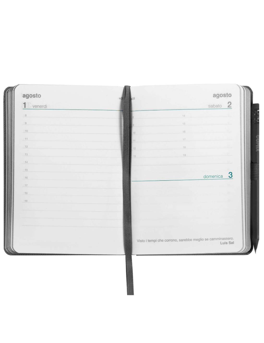 Agenda Giornaliera 2025 Comix Nera Mini 12 Mesi Con Matita