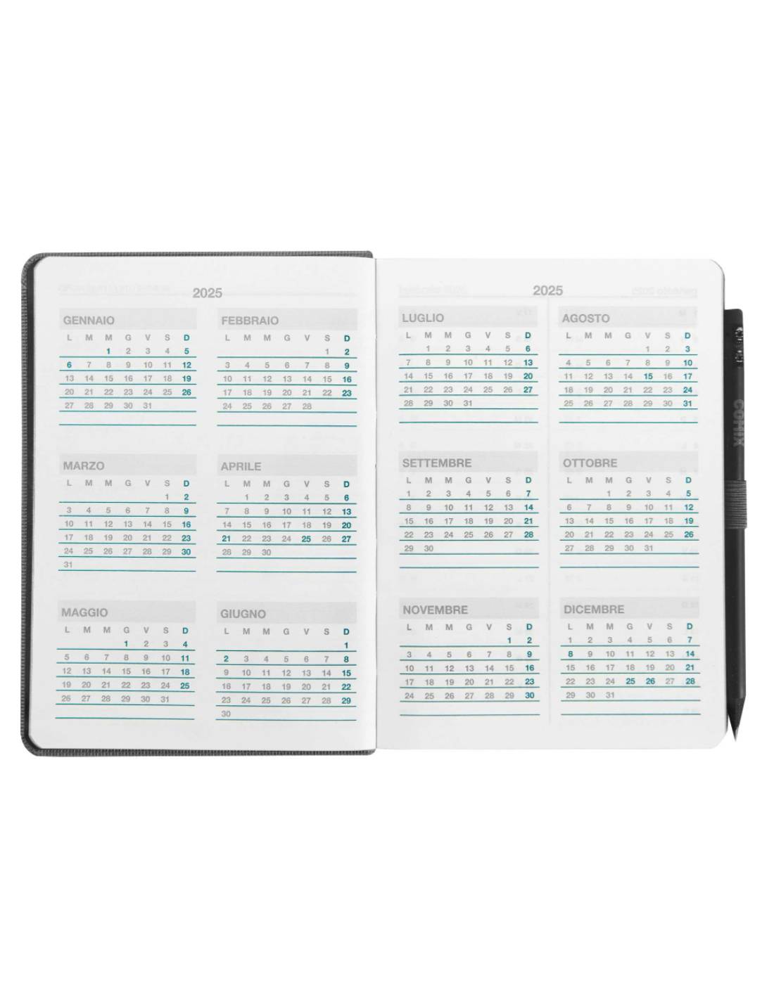 Agenda Giornaliera 2025 Comix Nera Mini 12 Mesi Con Matita