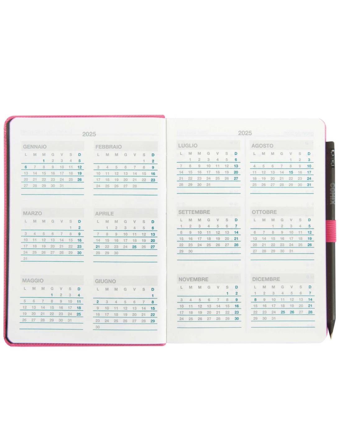 Agenda Giornaliera 2025 Comix Rosa Mini 12 Mesi Con Matita