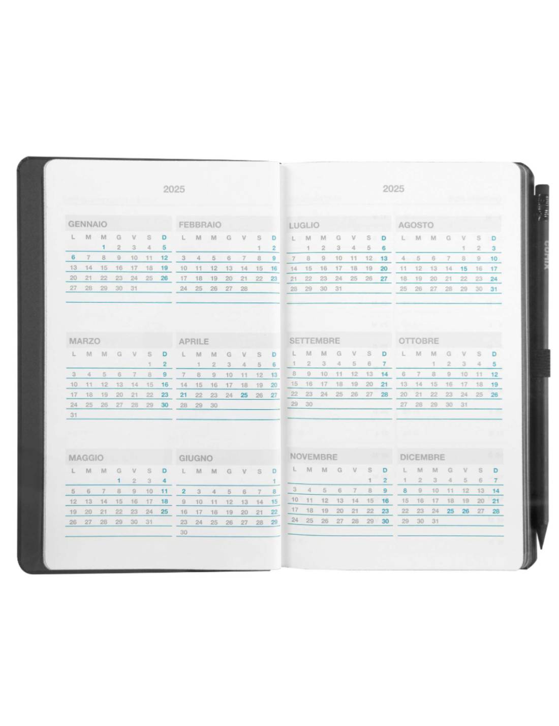 Agenda Giornaliera 12 Mesi 2025 Comix Nero Con Matita 21cm