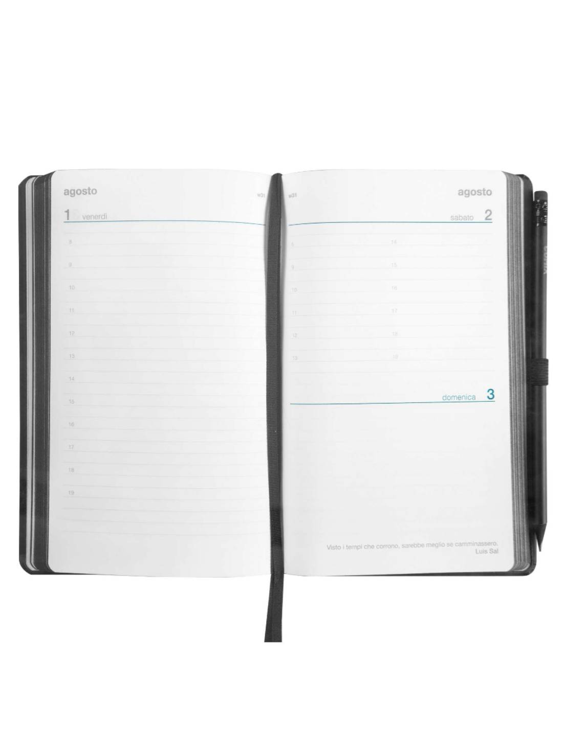 Agenda Giornaliera 2025 Comix Nero Large 12 Mesi Con Matita