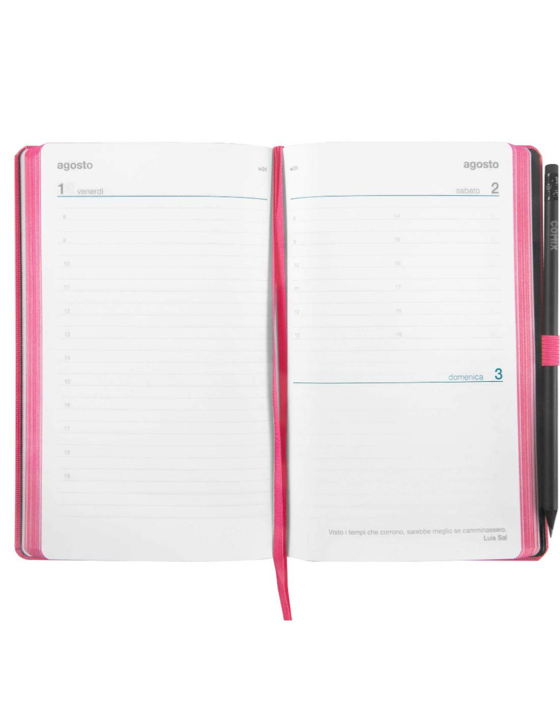 Agenda Giornaliera 2025 Comix Rosa Large 12 Mesi Con Matita
