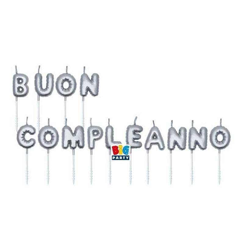 Set Candeline Buon Compleanno Argento Metal 7cm