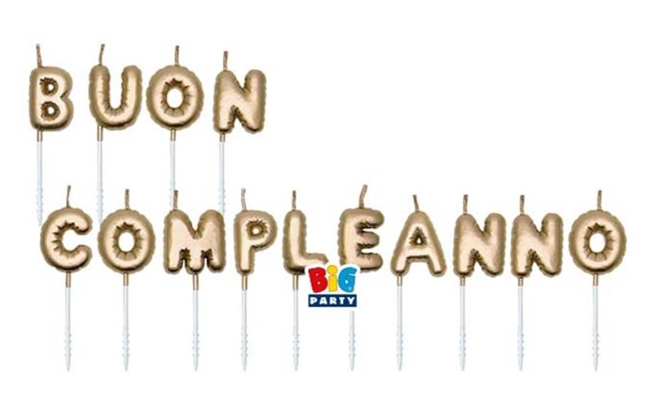 Set Candeline Buon Compleanno Oro Metal 7cm
