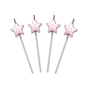 Candeline Di Compleanno In Cera Stelle Rosa Perla 13cm 4pz