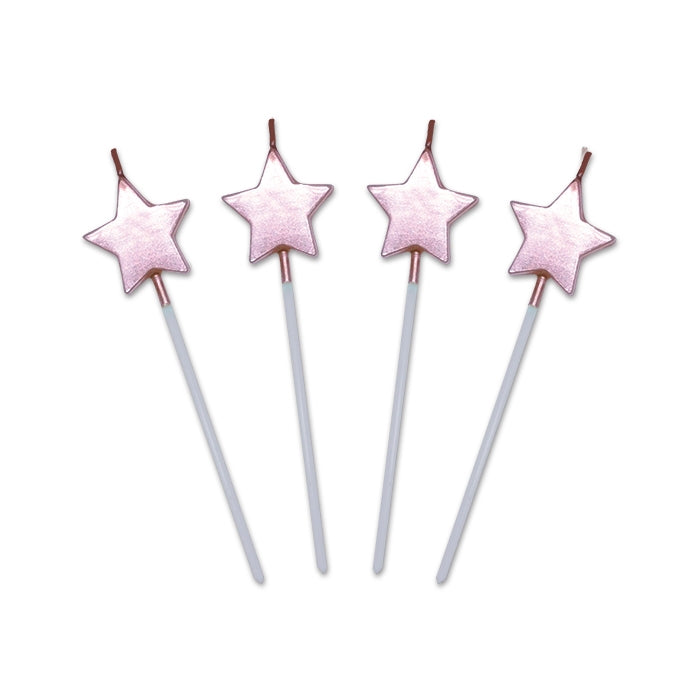Candeline Di Compleanno In Cera Stelle Rosa Perla 13cm 4pz