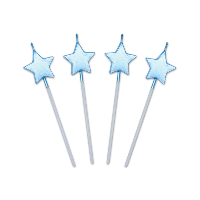 Candeline Di Compleanno In Cera Pick Stelle Celeste Perla 13cm 4pz.