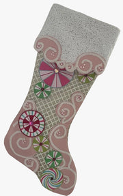 Calza Befana Epifania Rosa In Tessuto Con Decorazioni 55cm