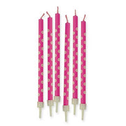 Candeline Di Compleanno Mezzo Stelo In Cera Fucsia A Pois Bianchi 6pz.