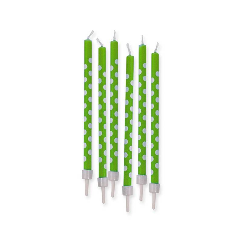 Candeline Di Compleanno Mezzo Stelo Cera Pois Verdi 6pz.