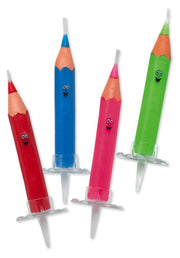 Candeline Di Compleanno In Cera Matite Colorate Con Supporto 4pz.